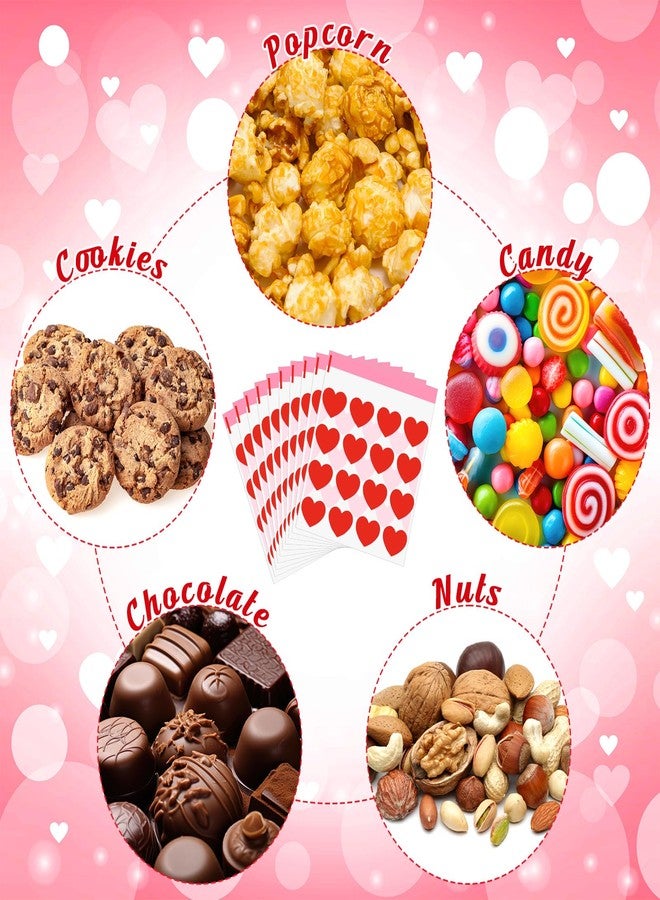 Aliceset 200 Pcs Valentines Treat Bags Valentines Heart Cellophane Goodie Candy Cookie Gift Plastic Self Adhesive Bags for Popcorn Party Packaging Supplies 5.12 x 5.12 Inch - Image 4